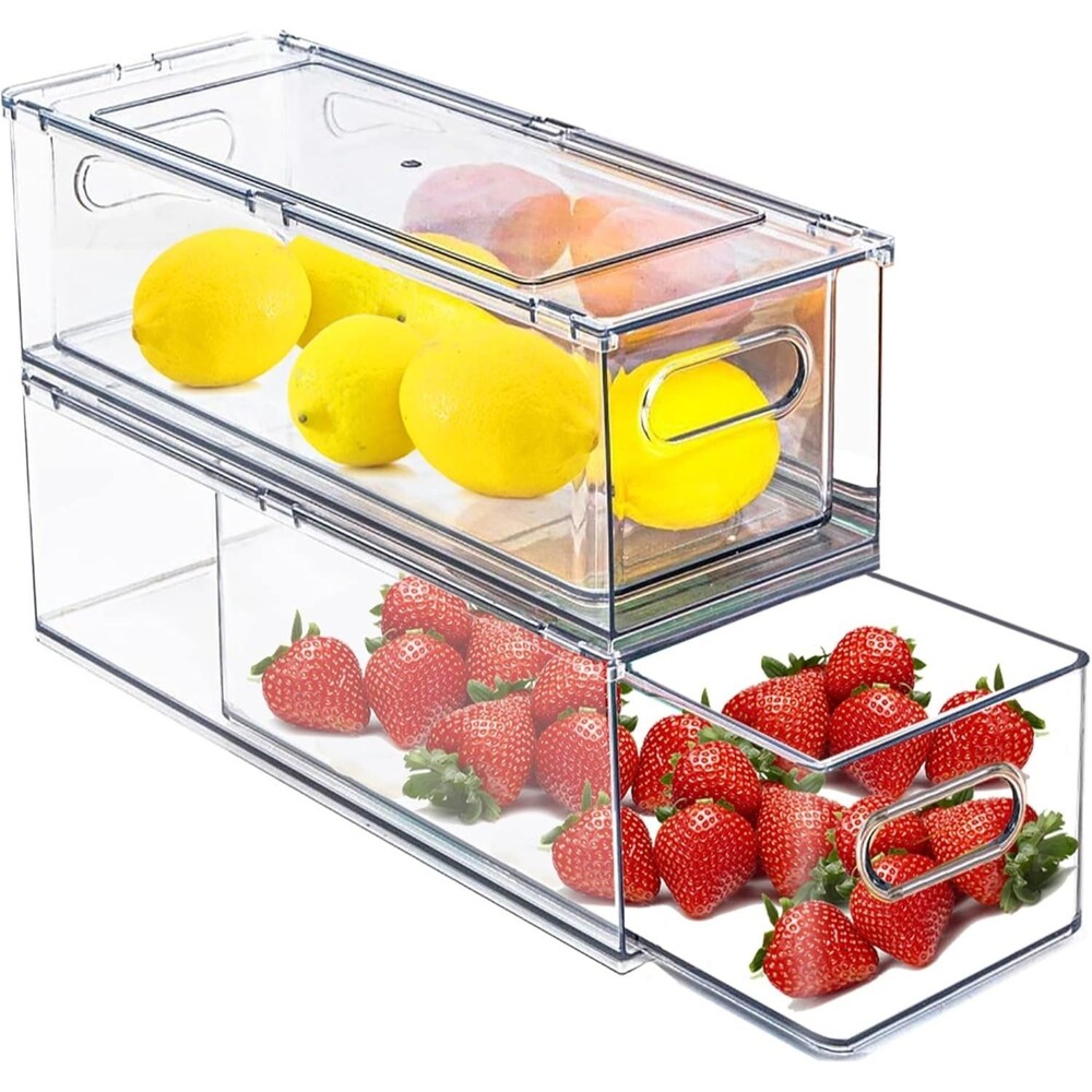 Refrigerator Organizers and Storage, 2 Pack Stackable Clear Pull Out Drawers